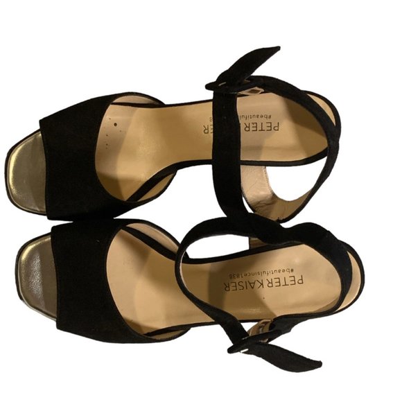 Sandals, Black Suede leather, size 4, silver 2" heel, PETER KAISER - Picture 5 of 5
